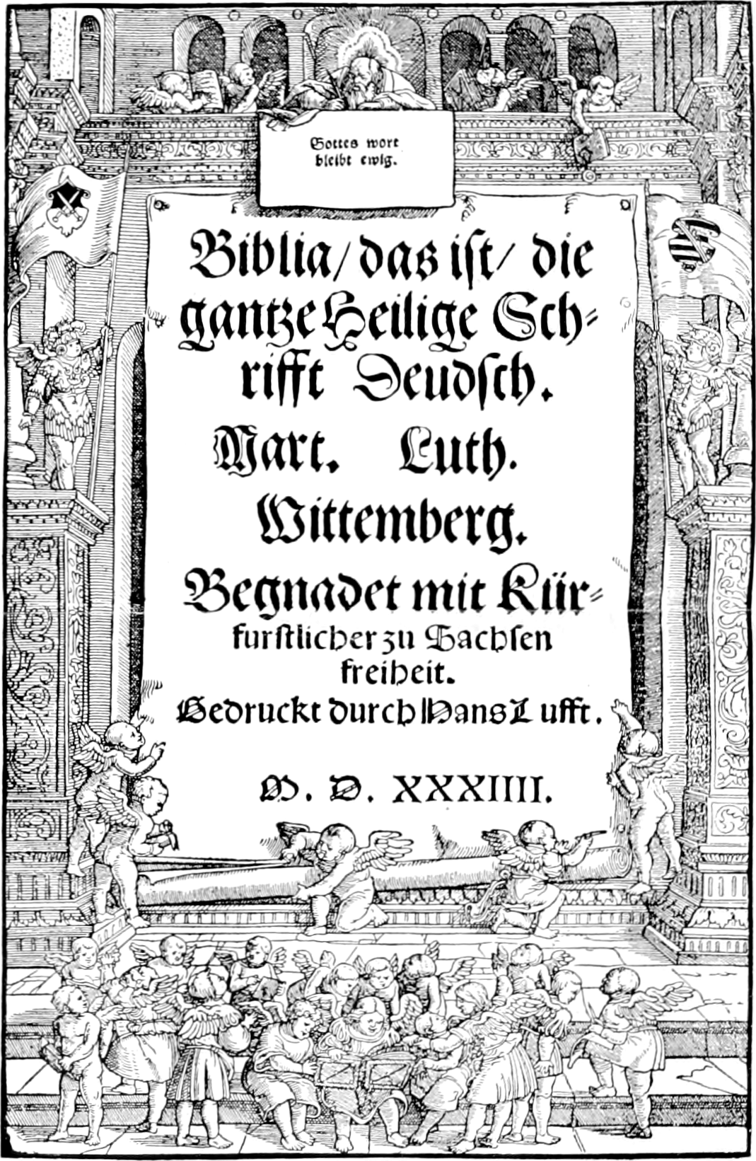 Title page of Luther's first edition of the entire Bible Wittenberg, 1534.png · Author Johann Michael Reu · Public domai