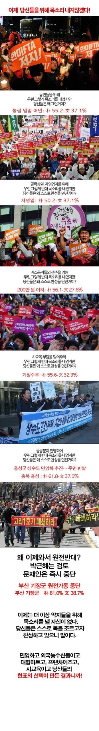 이제 당신들을 위해 아무 목소리도 내지 않겠따.