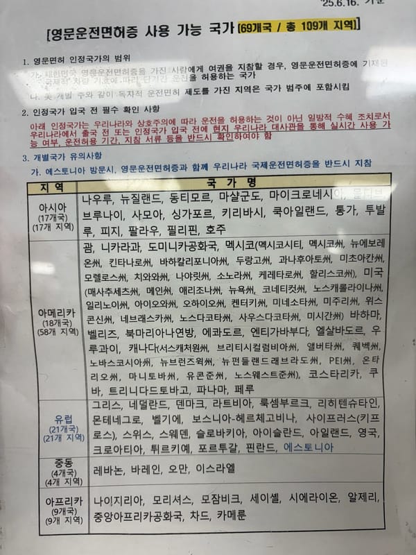 대한민국 영문운전면허증 사용 가능 국가 리스트 (69개국 109개 지역 총정리)